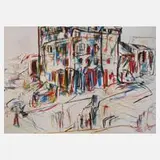 Andreas Zahlaus, "Bauplatz II, Berlin-Alt Buch", Farbradierung mit schönem gleichmäßigen Plattenton