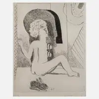 Sitzende weibliche Figur mit Hase by Horst Antes, Radierung, sold May 2023