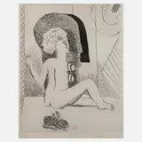 Horst Antes, Sitzende weibliche Figur mit Hase, Radierung
