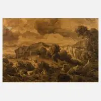 Friedrich Preller d. Ä., Italienische Landschaft, Kohle