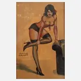 Raphael Kirchner, Leicht bekleidete Dame, Mischtechnik