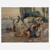 Walter Perron, Kartoffelernte, Aquarell über Bleistiftvorzeichnung auf Papier