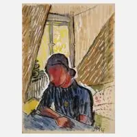 Prof. Albert Schaefer-Ast, Frau am Tisch, Aquarell und Deckweiß