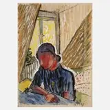 Prof. Albert Schaefer-Ast, Frau am Tisch, Aquarell und Deckweiß