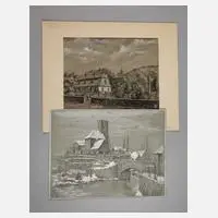 Scheffler, Zwei Zeichnungen, 1922, Tuschezeichnung mit Deckweiß auf grünlichem Papier