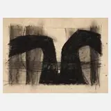 Jürgen von Hündeberg, Abstraktion, Kohlezeichnung in Schwarz auf kariertem Papier