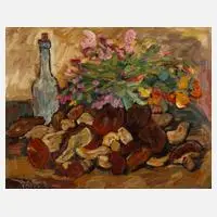 Fredo Bley, "Waldblumen und Pilze", Öl auf Sperrholztafel