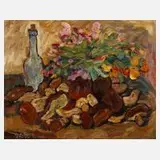 Fredo Bley, "Waldblumen und Pilze", Öl auf Sperrholztafel