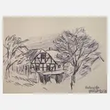 Fredo Bley, "Bauernhof in Foschenroda", Aquarellkarton