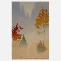 Winter im Erzgebirge by Erich Buchwald-Zinnwald, Farbholzschnitt, sold May 2023