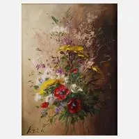 Manfred Feiler, Kleiner Blumenstrauß, Öl auf Malplatte