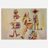 Albert Hennig, Abstrahierte Figuren, Bleistift und Aquarell