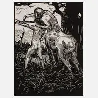 Bruno Héroux, Cheiron und Achilleus, Holzschnitt