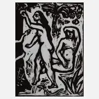 Hans Jüchser, "Der Sündenfall", Holzschnitt auf Japanpapier