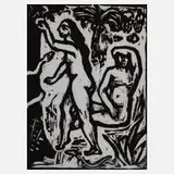 Hans Jüchser, "Der Sündenfall", Holzschnitt auf Japanpapier