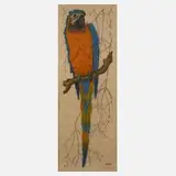 Martin Erich Philipp, "Blauflügelara", Farbholzschnitt auf Japanpapier