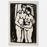 Josef Richter, "Liebende stehend II", 1968, Holzschnitt
