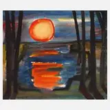 Josef Richter, Abend am See, Aquarell auf leichtem Karton