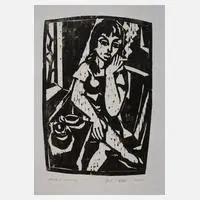 Josef Richter, Mädchen mit Zigarette, 1967, Holzschnitt auf Papier