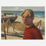 Alfred Tröger, "Fischerjunge", Öl auf Karton