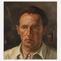 Alfred Tröger, Selbstportrait, Öl auf Sperrholz