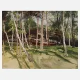 Alfred Tröger, Blick in den Wald, 1942, Aquarell und Tuschefeder