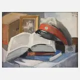 Alfred Tröger, "Stillleben mit Schirmmütze", 1920, Aquarell und Deckweiß über Bleistift