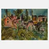 Albert Hennig, Frauen bei der Ernte, Aquarell