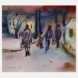 Albert Hennig, Winterwanderung, Tuschefeder und Aquarell