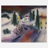 Albert Hennig, Winterabend, Aquarell