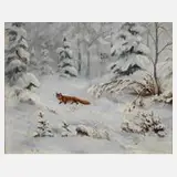W. Kiessling, Fuchs im Winterwald, Öl auf Sperrholzplatte