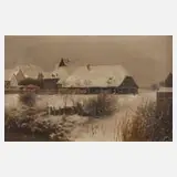 H. Börner, Verschneiter Gutshof, Öl auf Leinwand
