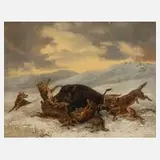Guido Hammer, Wolfsrudel mit Wildschwein, 1891, Öl auf Leinwand