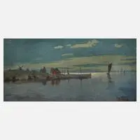 Karl Wendel, Später Abend am Hafen, Öl auf Leinwand und Keilrahmen