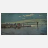 Karl Wendel, Später Abend am Hafen, Öl auf Leinwand und Keilrahmen