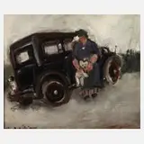 Mimi Breitinger, "L'auto", 1979, Öl auf Holz