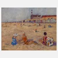 Hélène Dubourg, Am Strand, Öl auf Leinwand