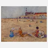 Hélène Dubourg, Am Strand, Öl auf Leinwand