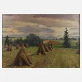 Hermann Fricke, Oberbayerische Erntelandschaft, 1941, Öl auf Leinwand