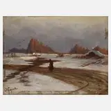 Heinrich Gogarten, Wanderer in Winterlandschaft, Öl auf Karton