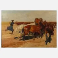 Béla Juszkó, Pusztapferde, Öl auf Leinwand