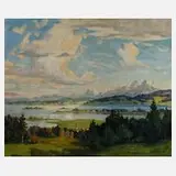 Georg Lehmann-Fahrwasser, See im Alpenvorland, Öl auf Leinwand und defekten Keilrahmen