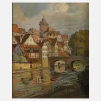 J. Magerfleisch, "Stadtansicht von Besigheim", Öl auf Leinwand