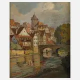J. Magerfleisch, "Stadtansicht von Besigheim", Öl auf Leinwand