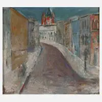 Otto Möhwald, Stadtansicht von Halle (Saale), Öl auf Faserplatte