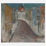 Otto Möhwald, Stadtansicht von Halle (Saale), Öl auf Faserplatte