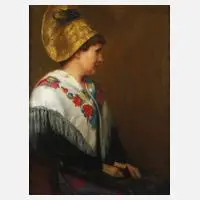 Georg Rank, Frau in Linzer Tracht, Öl auf Leinwand
