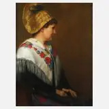Georg Rank, Frau in Linzer Tracht, Öl auf Leinwand