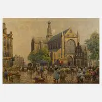 Blumenmarkt in Haarlem by F. Max Richter-Reich, Öl auf Leinwand, sold Feb 2023