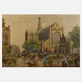 F. Max Richter-Reich, Blumenmarkt in Haarlem, Öl auf Leinwand